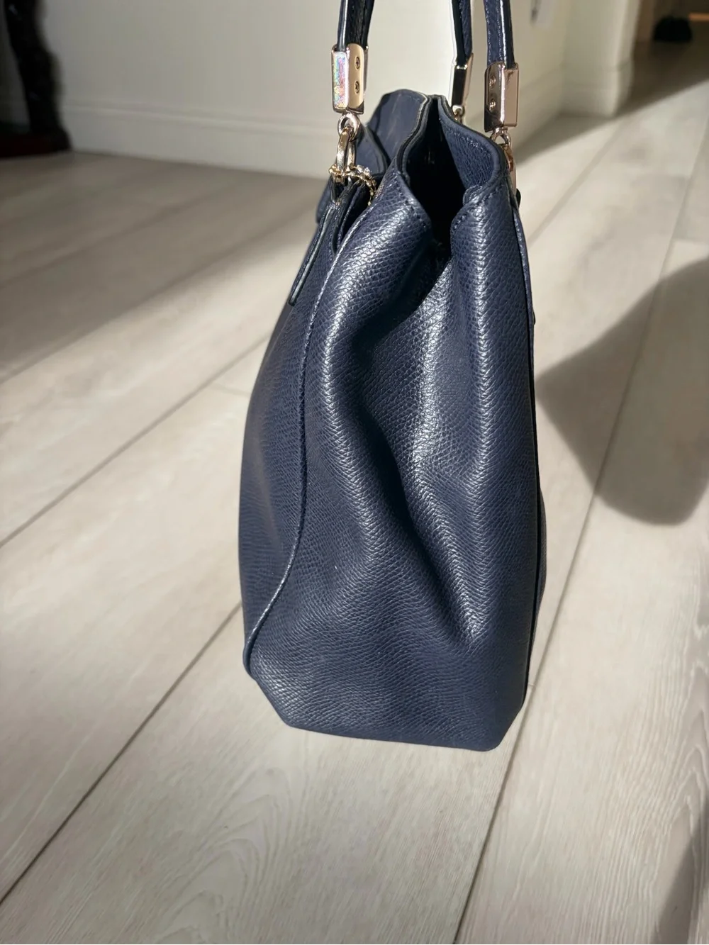 Coach Navy Leather Top-Handle Satchel with Gold Hardware